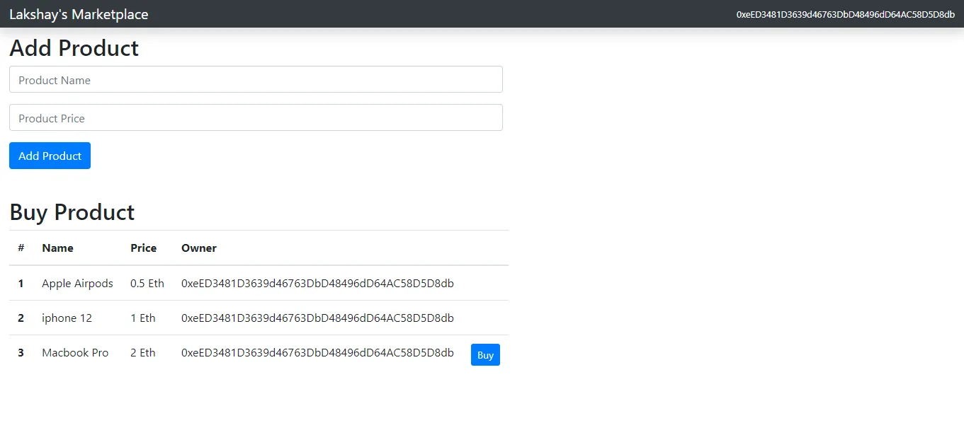 Ethereum Marketplace Dapp.